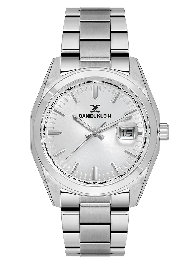 DANIEL KLEIN Men's Stainless Steel Silver Alloy Case Analog Silver Round Sunray Dial Japanese Quartz Premium 50 Meters Water Resistant
